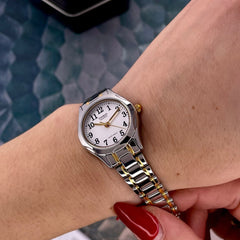 CASIO LTP-1275SG-7BDF Women's Analog Watch – Stainless Steel with Silver and Gold Accents, Classic White Dial, Elegant Timepiece
