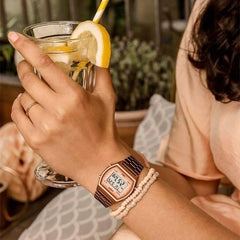 CASIO B640WCG-5DF Vintage Watch – Retro 1980s Style, Gold Stainless Steel Band, Water-Resistant, Multifunctional Features, Classic Design