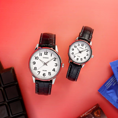 Casio LTP‑1303L‑7BVDF Women’s Analog Watch – White Dial, Black Leather, 50m water resistance