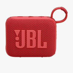 Red JBL portable speaker on a white background