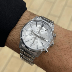 CASIO MTP‑E510D‑7AVDF Men’s Chronograph Watch – Silver Dial, Stainless Steel Band, 50 m Water Resistance