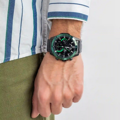 Casio Edifice EFR‑571DC‑1AVUDF Men’s Chronograph Watch — Black Ion Plated, Green Bezel, 100M Water Resistant, Retrograde Dial