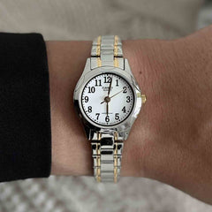 CASIO LTP-1275SG-7BDF Women's Analog Watch – Stainless Steel with Silver and Gold Accents, Classic White Dial, Elegant Timepiece