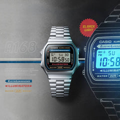 CASIO A168WA-1WDF Vintage Digital Watch – Men’s Silver Stainless Steel Classic Retro LED Alarm Chronograph Quartz Timepiece