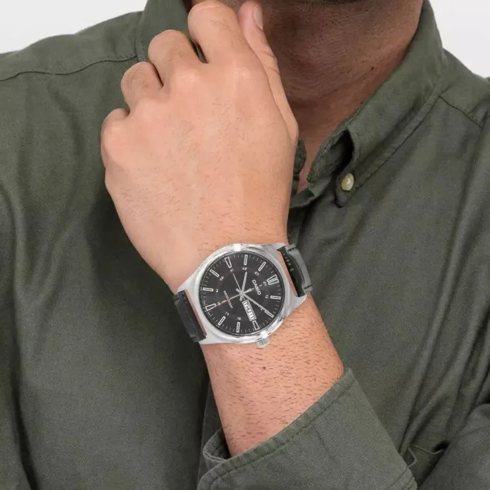 CASIO MTP-V006L Series Standard Analog Men’s Watch – Stainless Steel Case, Genuine Leather Band, Roman Numeral Dial, Date Display, Quartz Movement, 30M Water Resistance – Men’s Classic Dress Watch - THE HAPPY BUY