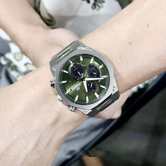 CASIO EDIFICE EFS-S570D-3AUDF Solar Powered Chronograph Watch for Men with Stainless Steel Band and Green Dial Silver