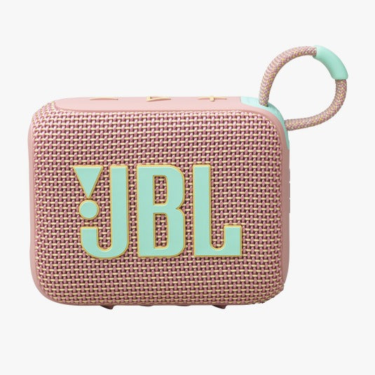 Pink JBL speaker on a white background