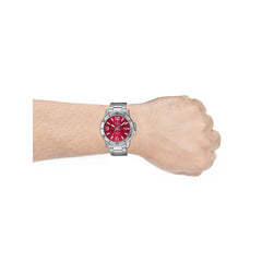 Casio MTP‑VD01D‑4BVUDF Men’s Analog Watch – Red Dial, Stainless Steel, 50 m Water Resistant, Date Display