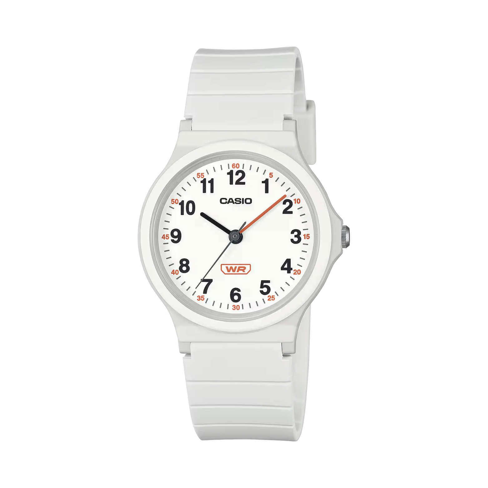 White Casio watch with a clear background