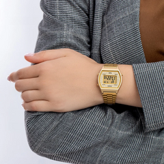 CASIO B640WGG-9DF Vintage Digital Watch – Gold Stainless Steel, LED Light, Alarm, Stopwatch, Water Resistant, Classic Retro Design