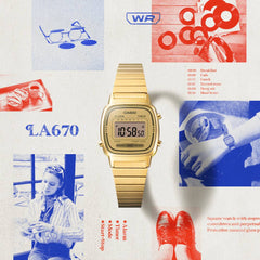 CASIO LA670WGA-9DF Women’s Vintage Digital Watch – Gold Stainless Steel, Classic Retro Design, Alarm, Stopwatch, Daily Wear Timepiece - THE HAPPY BUY