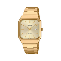 Gold Casio watch on a white background