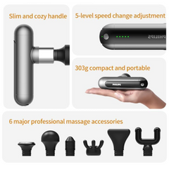PHILIPS Mini Massage Gun PPM3103G – Portable Deep Tissue Percussion Massager for Muscle Relief & Recovery, USB-C Rechargeable, Quiet & Compact