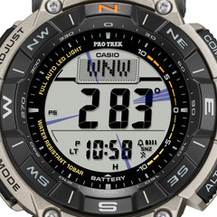 Casio Pro Trek PRG-340T-7DR Men's Solar Outdoor Watch, Triple Sensor (Altimeter, Barometer, Compass), Titanium Band, Tough Solar Power, 100M Water Resistant