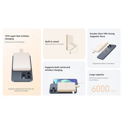 XIAOMI Magnetic Power Bank 6000mAh – Snap-On Wireless Charger, USB-C Fast Charging, Ultra-Slim Portable Battery Pack, MagSafe-Compatible for iPhone & Android