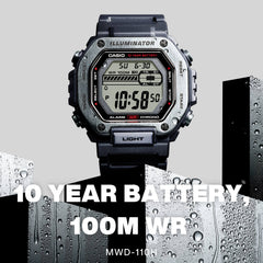 CASIO MWD-110H Series Men’s Digital Watch – Bold Display, LED Light, 100M Water Resistance, Sport Utility Design