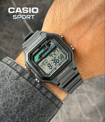 CASIO WS-1600H Series Standard Digital Watch – 10-Year Battery, Dual Time, LED Backlight, Stopwatch, Countdown Timer, 100M Water Resistant, Full Auto Calendar – Men’s Sports Outdoor Watch
