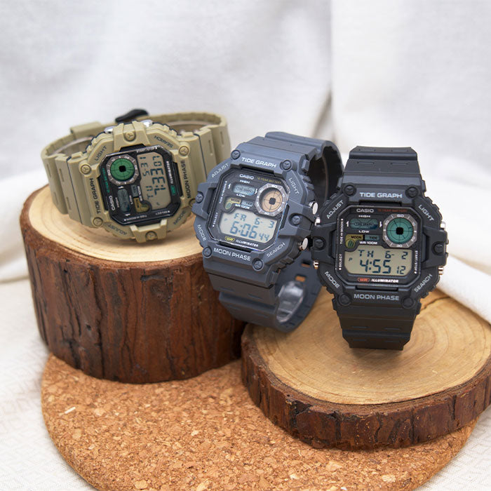 CASIO WS-1700H Series Digital Sports Watch – 10-Year Battery, Tide Graph, Moon Phase, World Time, LED Backlight, 100M Water Resistance, Stopwatch & Alarm – Outdoor Men's Watch - THE HAPPY BUY