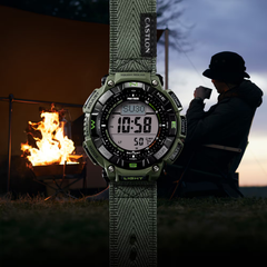 CASIO PROTREK PRG-340B-3DR Solar Powered Men’s Watch, Triple Sensor, 200M Water Resistant, Green Resin Strap