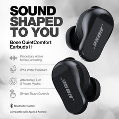 Bose QuietComfort Earbuds II – True Wireless Noise Cancelling Earbuds with CustomTune Sound Calibration, Aware Mode, Bluetooth, Clear Calls, IPX4, USB-C, 6+24H Battery