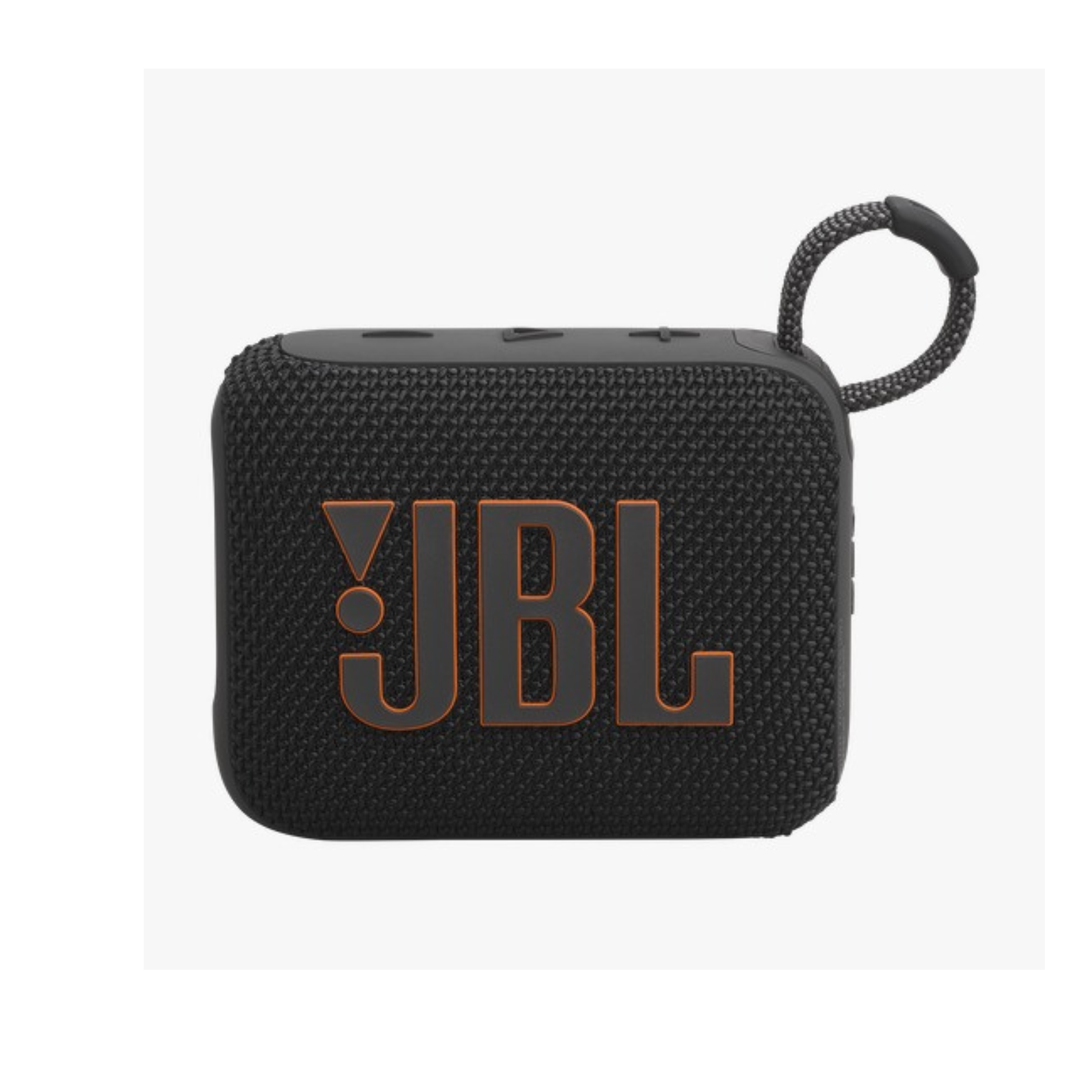 A black JBL portable Bluetooth speaker, the JBL Go4, with a fabric loop and the JBL logo visible on the front.