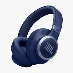 Blue JBL headphones on a white background