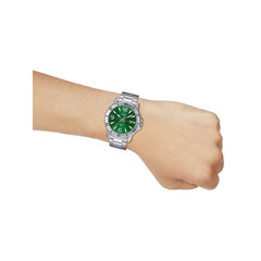 Casio MTP‑VD01D‑3BVUDF Men’s Analog Watch – Green Dial, Stainless Steel, 50 m Water Resistant, Date Display