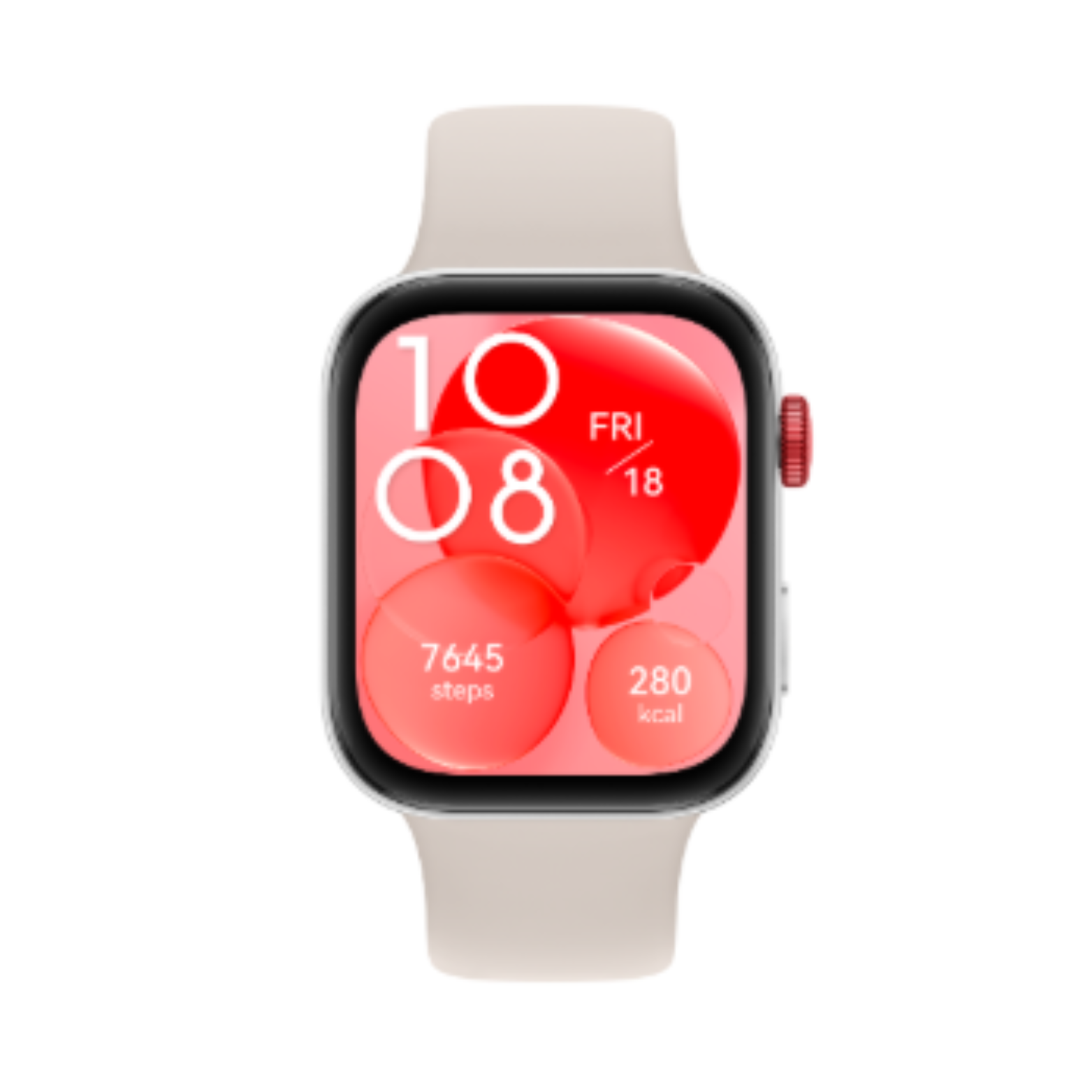 Smartwatch with a red display on a white background
