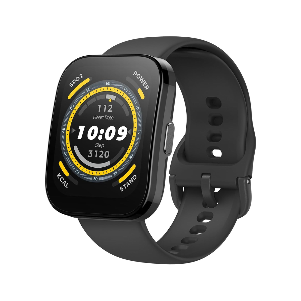 Smartwatch with a black strap on a white background