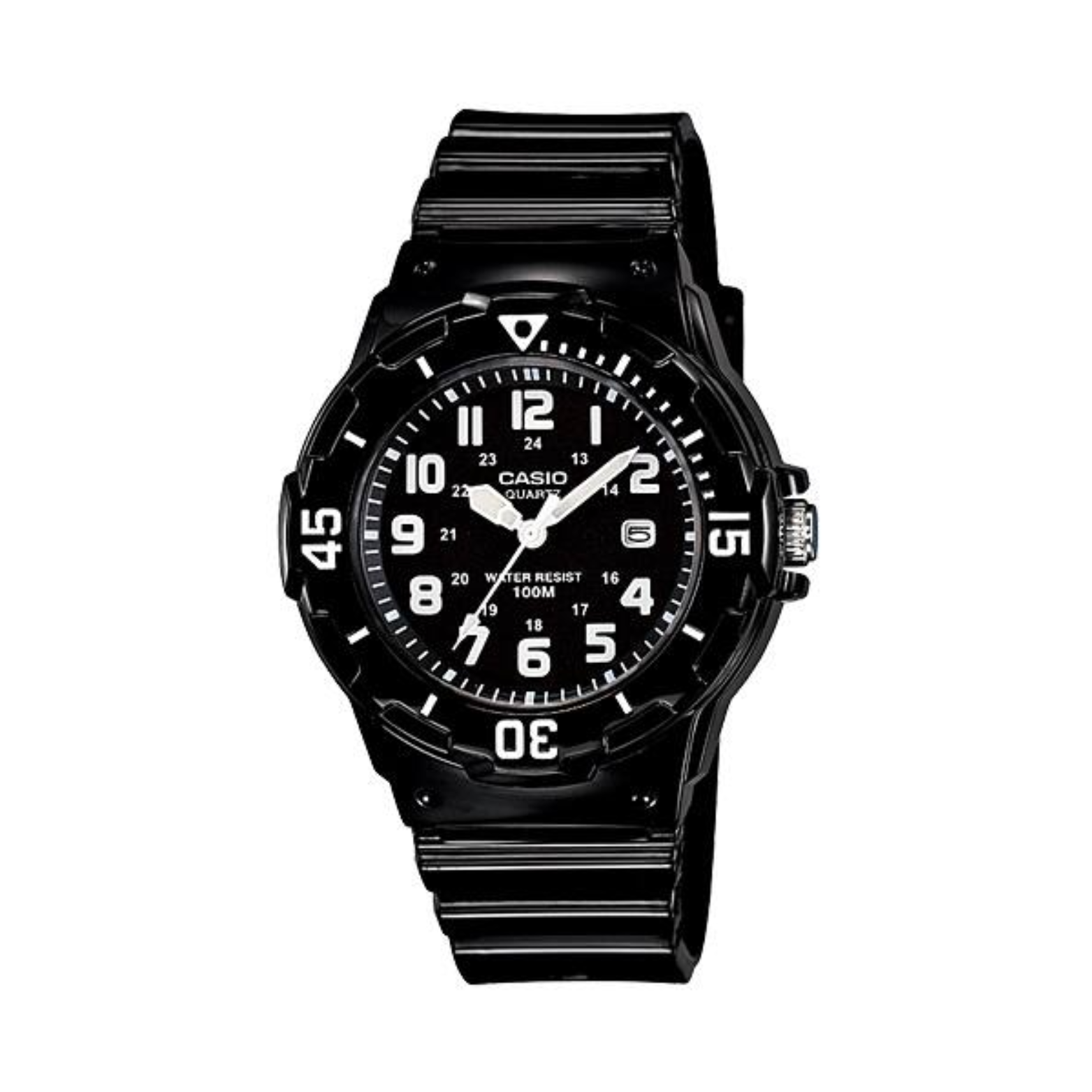Black Casio watch on a white background