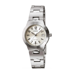 Silver Casio watch on a white background