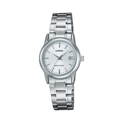 Silver Casio watch on a white background