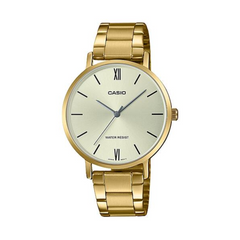 Gold Casio watch on a white background