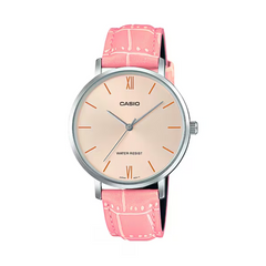 Casio watch with a pink strap on a white background