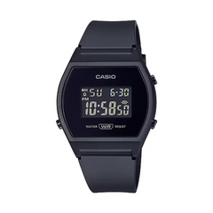 Black Casio digital watch on a white background