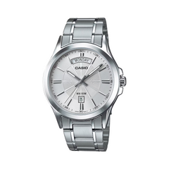 Silver Casio watch on a white background