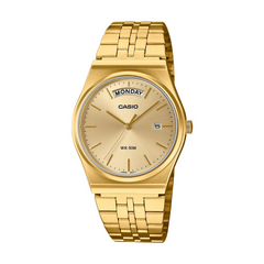 Gold Casio watch on a white background