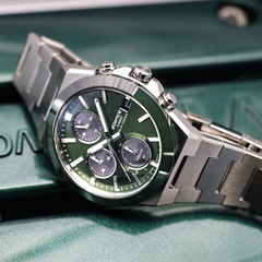 CASIO EDIFICE EFS-S650D-3ADF Men’s Solar Chronograph – Ceramic Bezel, Sapphire Crystal, Green Dial, Stainless Steel Bracelet, Date, 100M Water Resistant