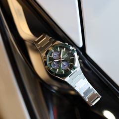 CASIO EDIFICE EFS-S650D-3ADF Men’s Solar Chronograph – Ceramic Bezel, Sapphire Crystal, Green Dial, Stainless Steel Bracelet, Date, 100M Water Resistant