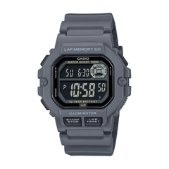 Gray Casio digital watch on a white background