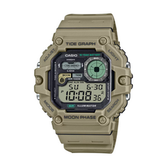 Casio digital watch with a beige or brown casing on a white background