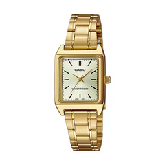 Gold Casio watch on a white background