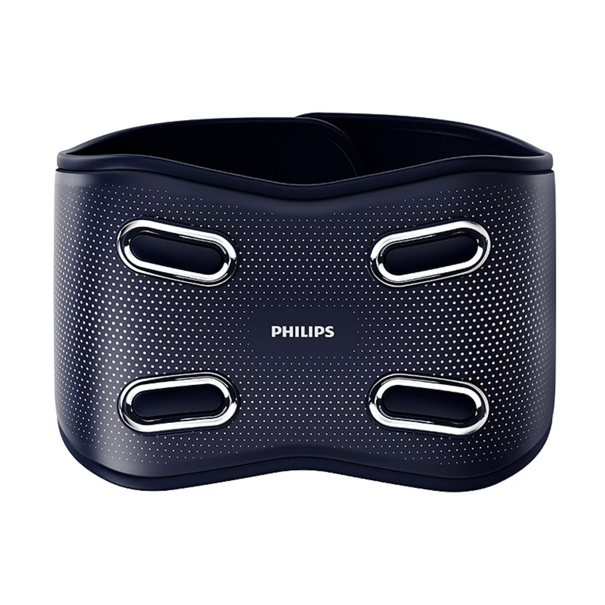 Navy blue Philips device with silver accents on a white background