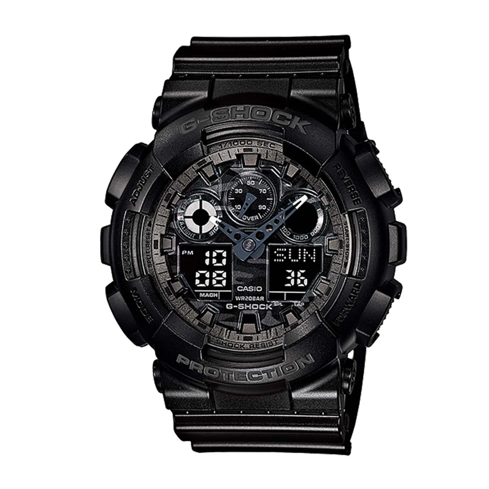 Black Casio G-Shock watch on a white background