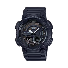 Black Casio watch with multiple functions on a white background