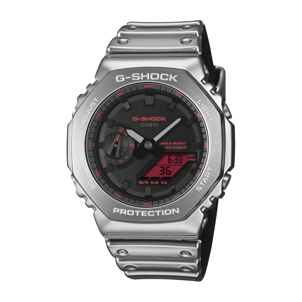 CASIO G-SHOCK GM-2100YRA-8ADR Analog Digital Men's Watch Silver Metal Bezel Tough Silicone Band 200M Water Resistant