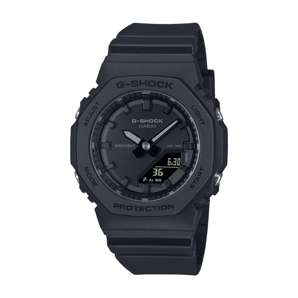 CASIO G-SHOCK GMA-P2100BB-1ADR Analog Digital Women's Watch Black Resin Strap Compact Octagonal Design 200M Water Resistant