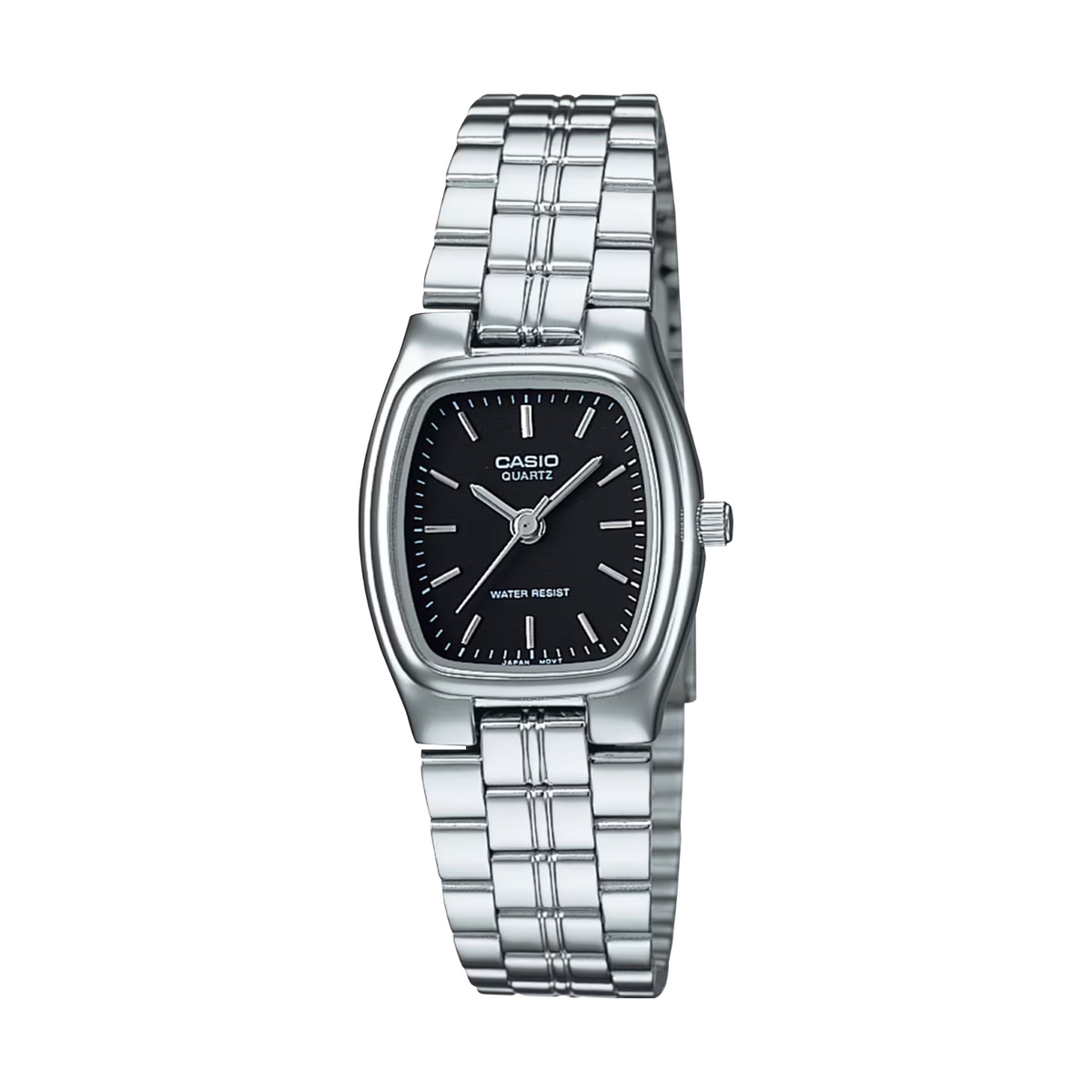 Casio watch with silver bracelet on a white background