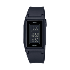 Black Casio digital watch on a white background