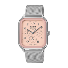 Casio MTP-M306M-4AVDF Men’s Analog Stainless Steel Mesh Watch – Pink Dial, Day-Date & 24-Hour Subdials, 50M Water Resistant